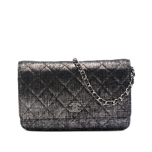 CC Quilted Metallic Fabric Wallet On Chain - Image 1