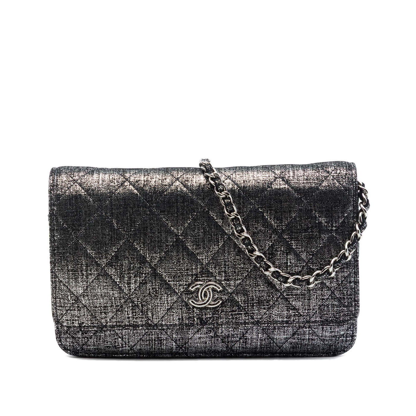 CC Quilted Metallic Fabric Wallet On Chain - Image 1