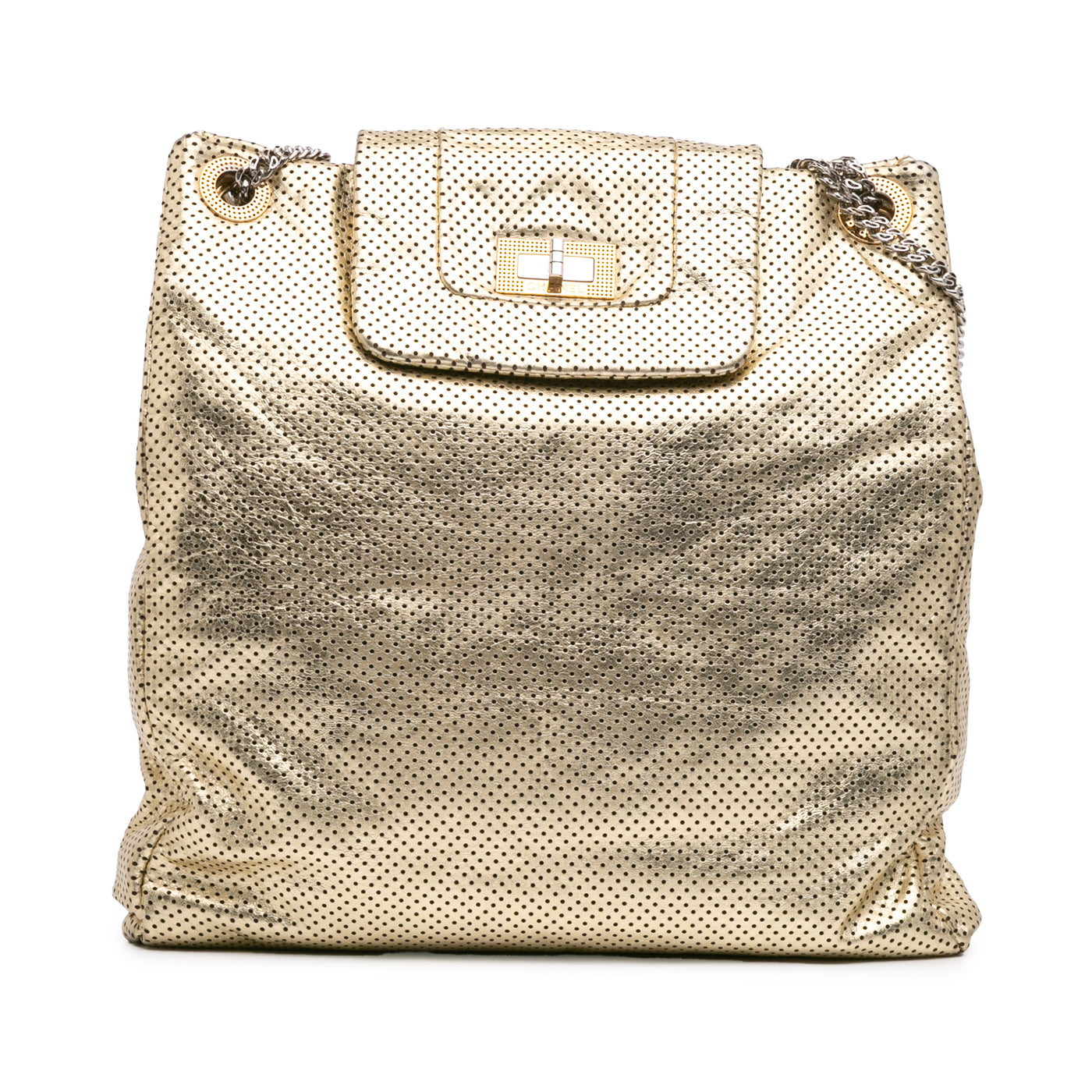 Perforated Crackled Metallic Calfskin Drill Tote - Image 1