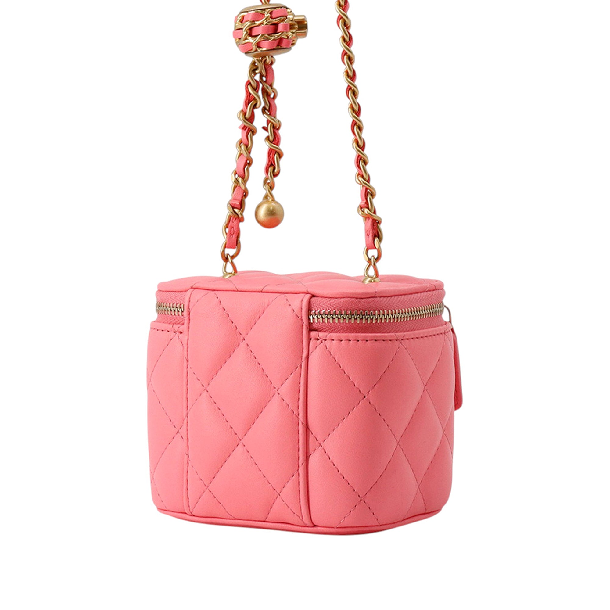 Mini Quilted Lambskin Pearl Crush Vanity Case With Chain - Image 2