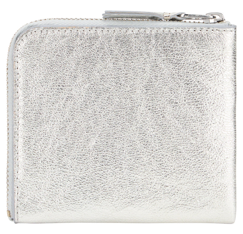 Comme Des Garçons Wallet Half-Zip Metallic Vachette — Silver & Purses