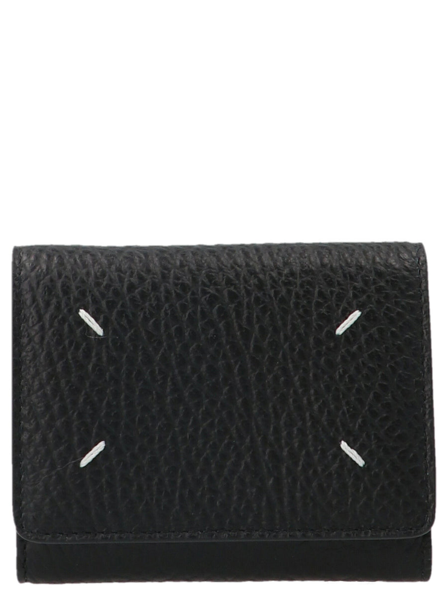 Maison Margiela Hammered Leather With Stitching Wallet — Black