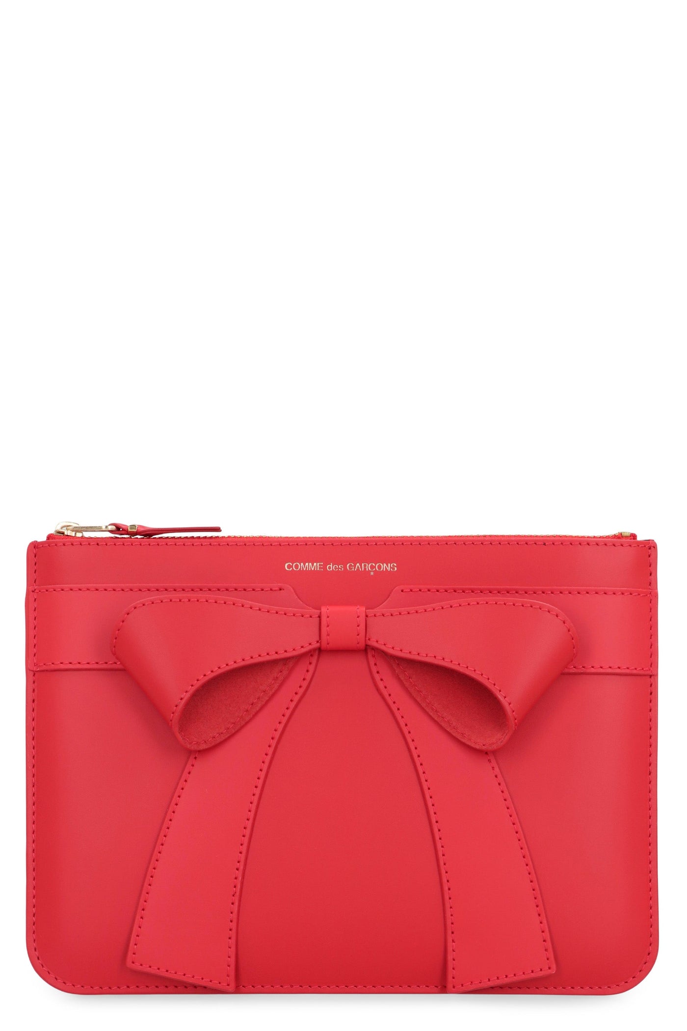 Comme Des Garçons Wallet Bow-Appliqué Calf Leather Clutch — Red