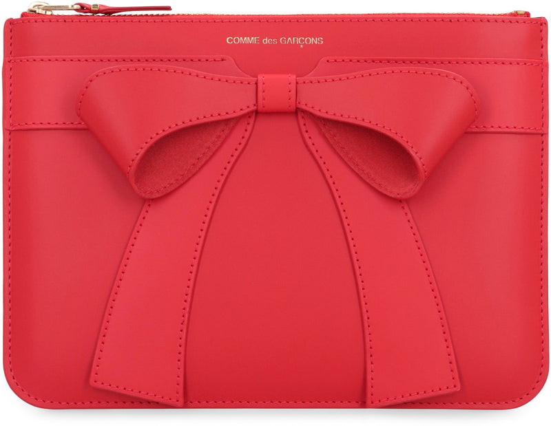 Comme Des Garçons Wallet Bow-Appliqué Calf Leather Clutch — Red