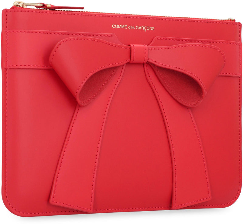 Comme Des Garçons Wallet Bow-Appliqué Calf Leather Clutch — Red