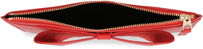 Comme Des Garçons Wallet Bow-Appliqué Calf Leather Clutch — Red