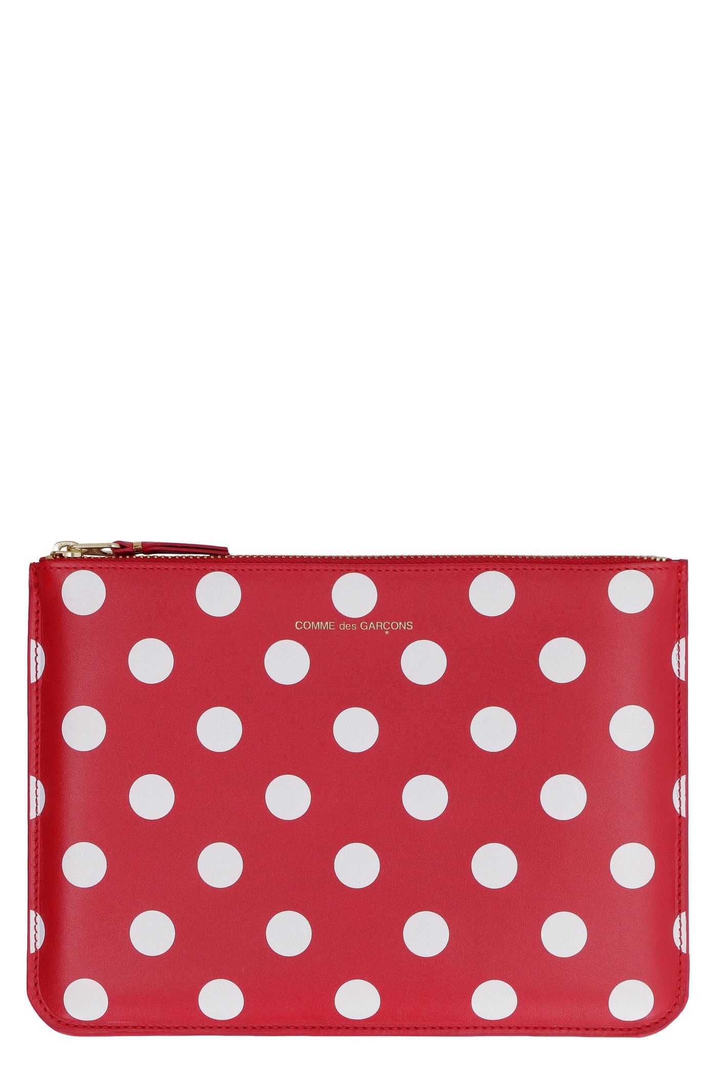 Comme Des Garçons Wallet Polka-Dot Leather Clutch — Red Cow Hide