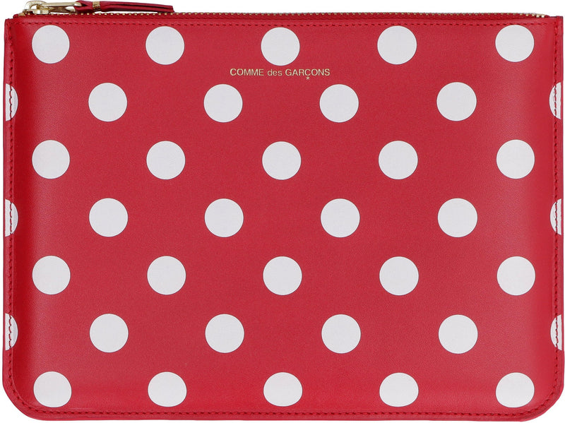 Comme Des Garçons Wallet Polka-Dot Leather Clutch — Red Cow Hide