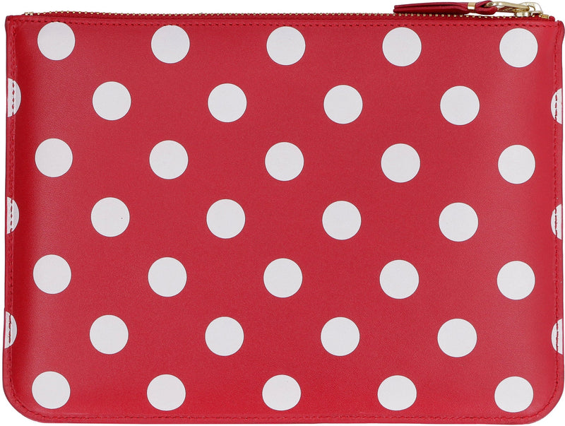 Comme Des Garçons Wallet Polka-Dot Leather Clutch — Red Cow Hide