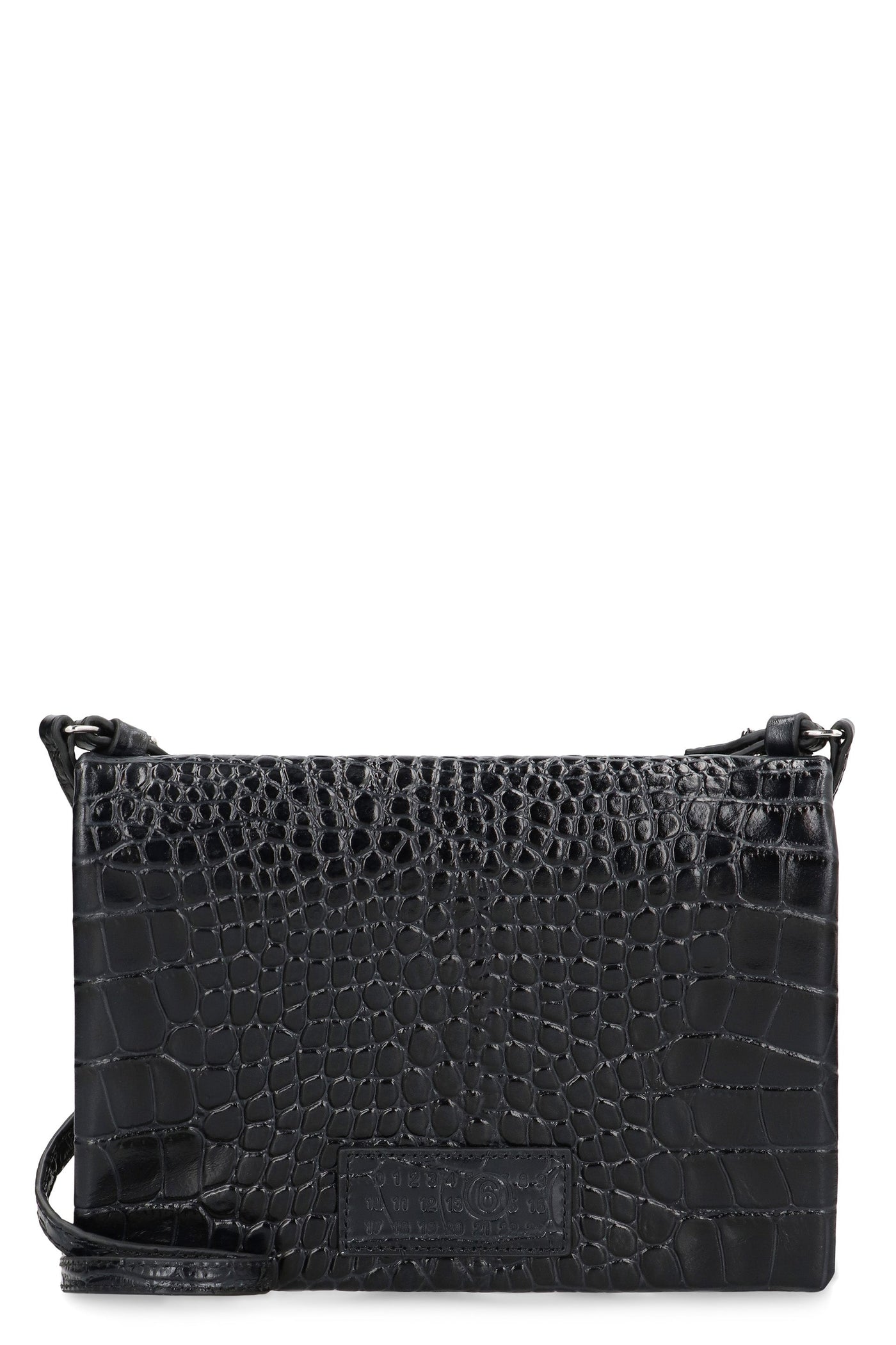 Mm6 Maison Margiela Crocodile-Embossed Leather Shoulder Bag — Black Cow Hide