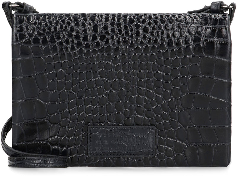 Mm6 Maison Margiela Crocodile-Embossed Leather Shoulder Bag — Black Cow Hide