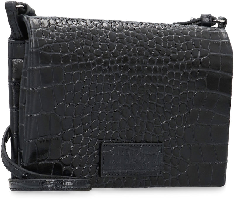 Mm6 Maison Margiela Crocodile-Embossed Leather Shoulder Bag — Black Cow Hide