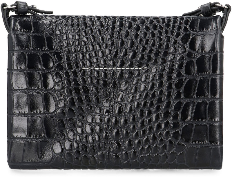 Mm6 Maison Margiela Crocodile-Embossed Leather Shoulder Bag — Black Cow Hide