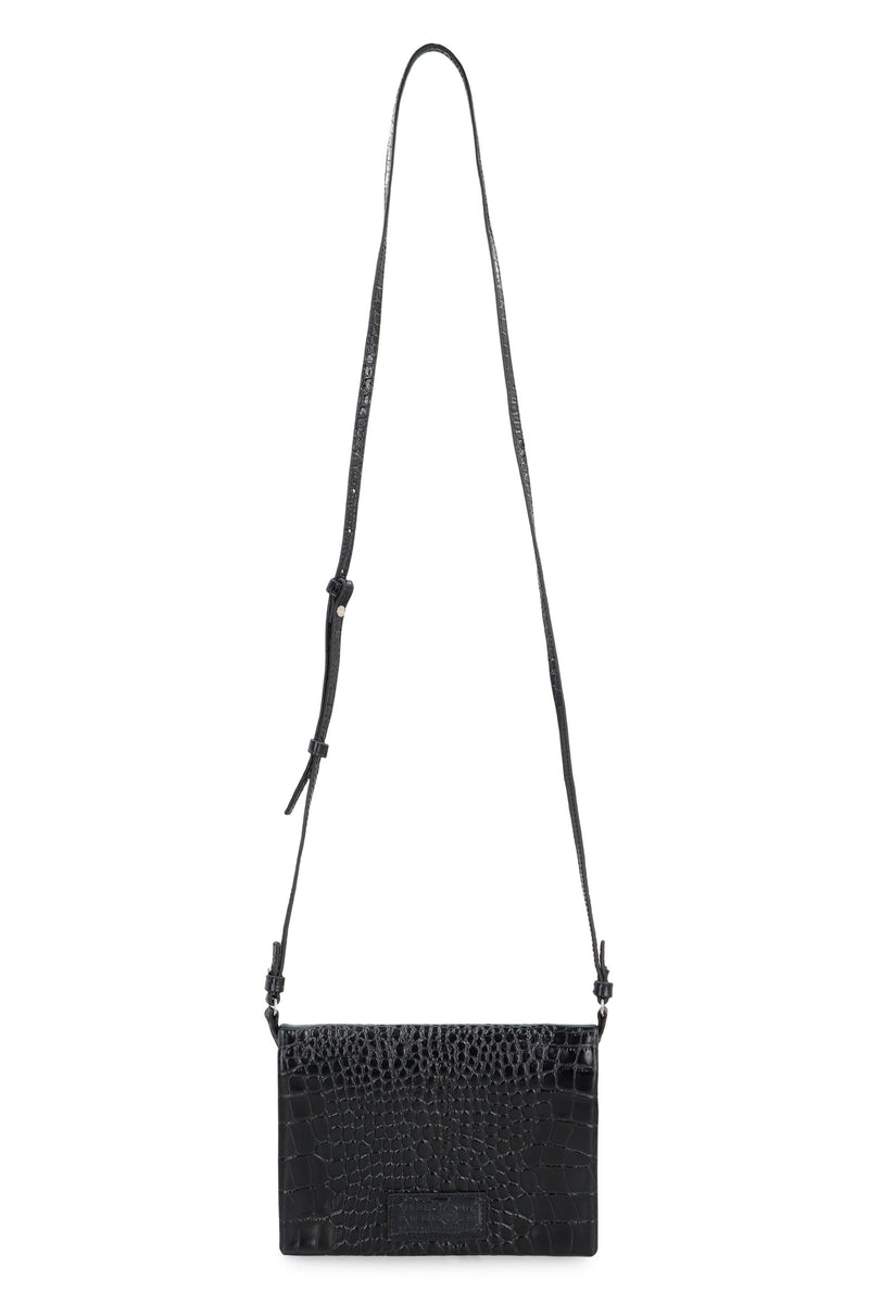 Mm6 Maison Margiela Crocodile-Embossed Leather Shoulder Bag — Black Cow Hide