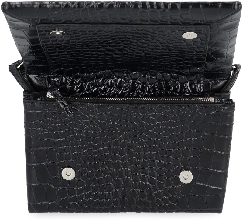 Mm6 Maison Margiela Crocodile-Embossed Leather Shoulder Bag — Black Cow Hide