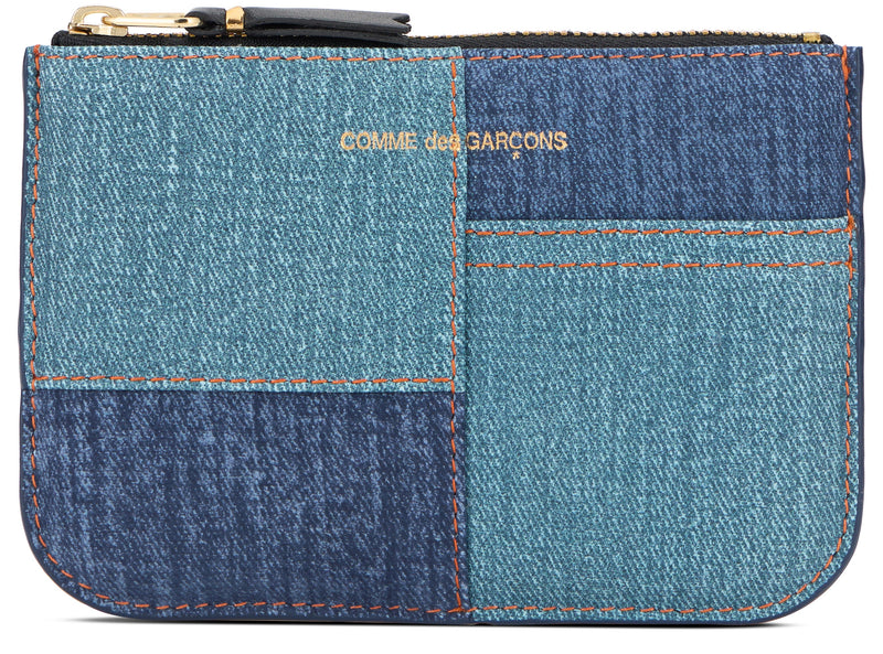 Comme Des Garçons Wallet Denim Patchwork Lambskin — Blue Leather