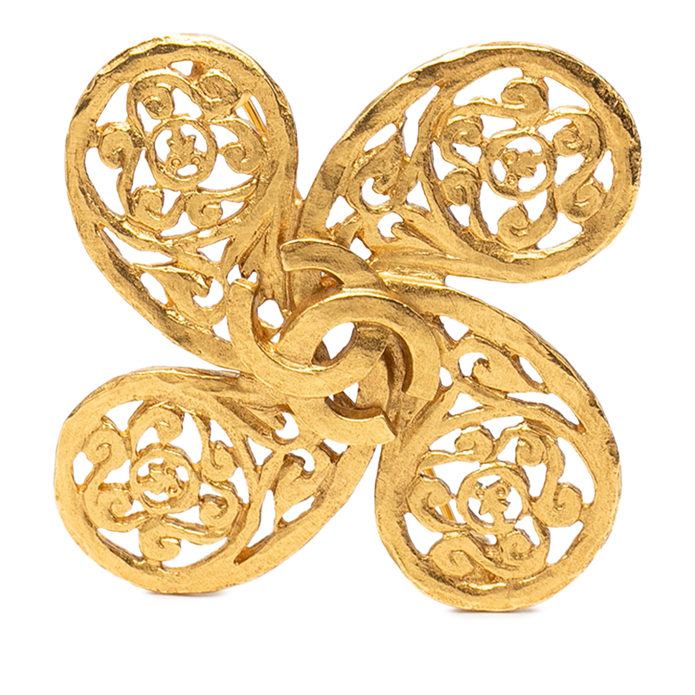 Gold Plated CC Fretwork Clover Brooch - Image 1