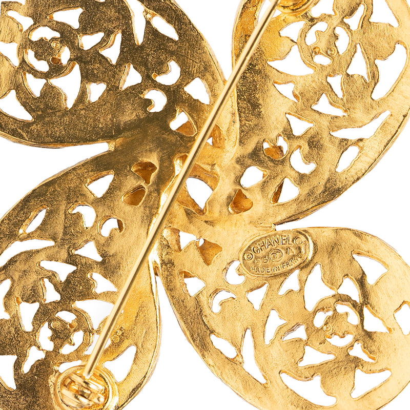 Gold Plated CC Fretwork Clover Brooch - Image 3