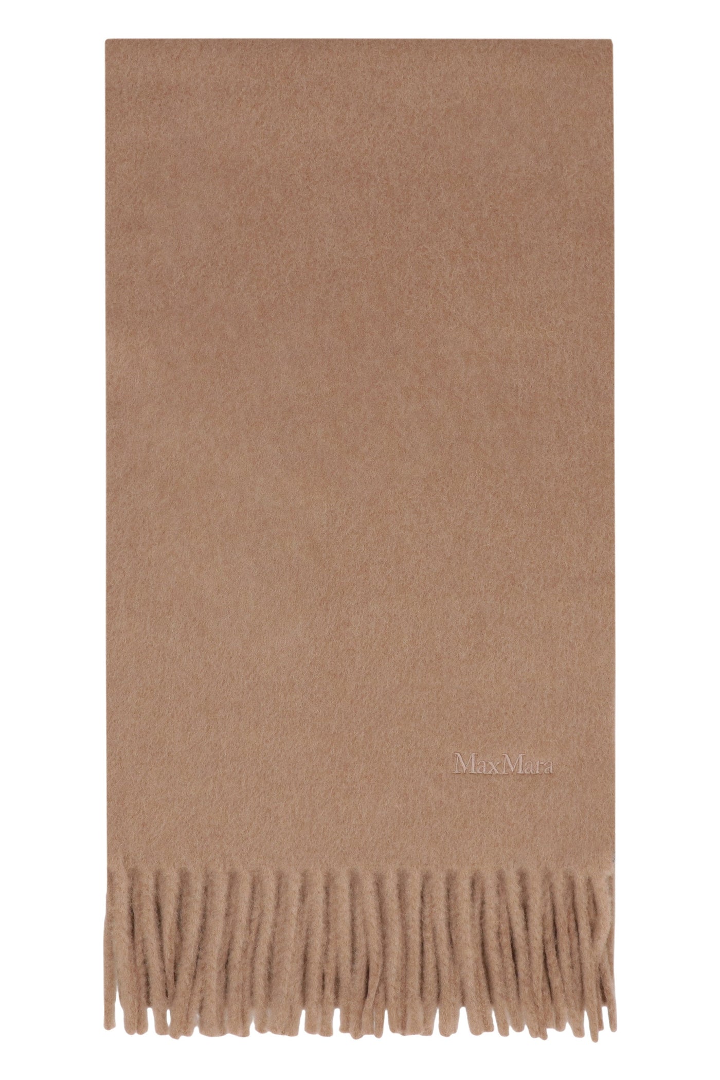 Max Mara Wool Fringed Scarf — Camel Scarfs