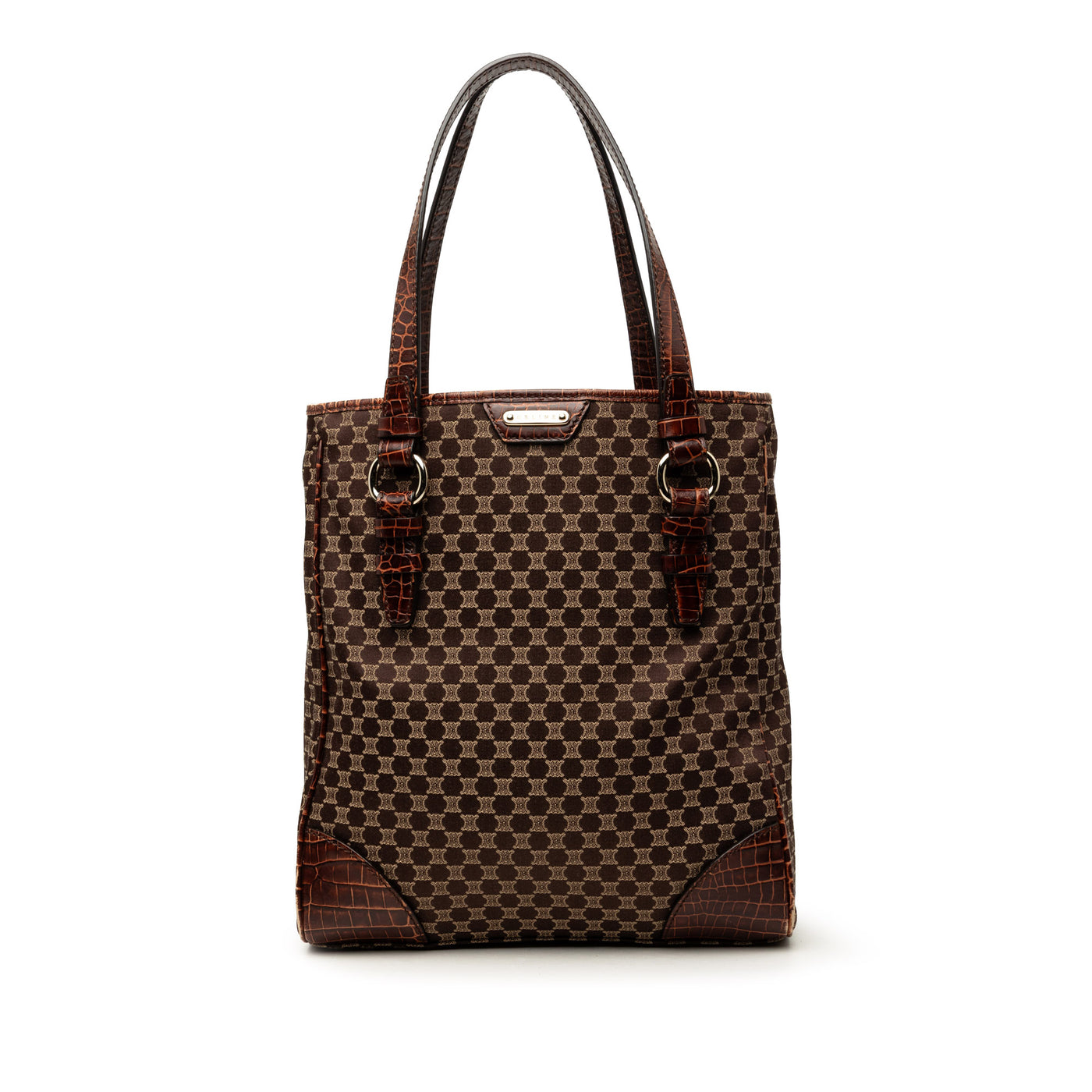 Croc Embossed Leather Trimmed Macadam Canvas Tote - Image 1