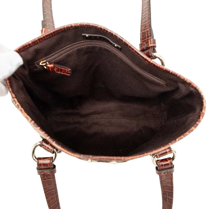 Croc Embossed Leather Trimmed Macadam Canvas Tote - Image 4