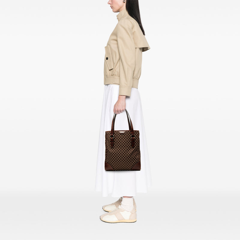 Croc Embossed Leather Trimmed Macadam Canvas Tote - Image 7