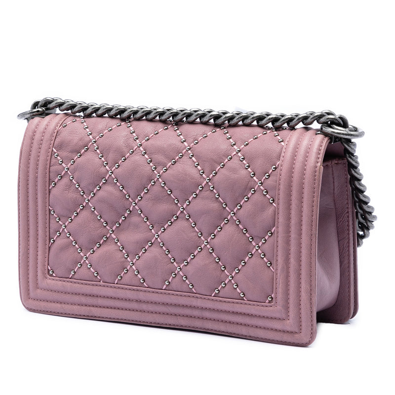 Old Medium Quilted Crumpled Calfskin Studded Boy Flap - Image 2