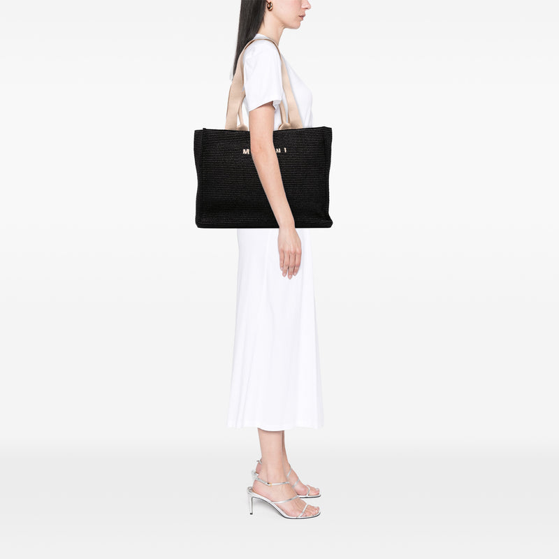 Raffia Effect Nylon Embroidered Logo North West Shopping Tote - Image 6