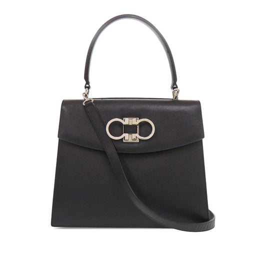Leather Double Gancini Top Handle Bag - Image 1