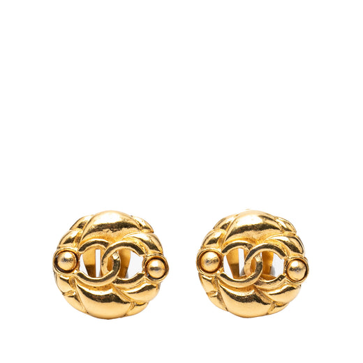 Gold Plated CC Round Clip On Earrings - Image 1