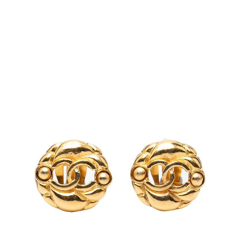 Gold Plated CC Round Clip On Earrings