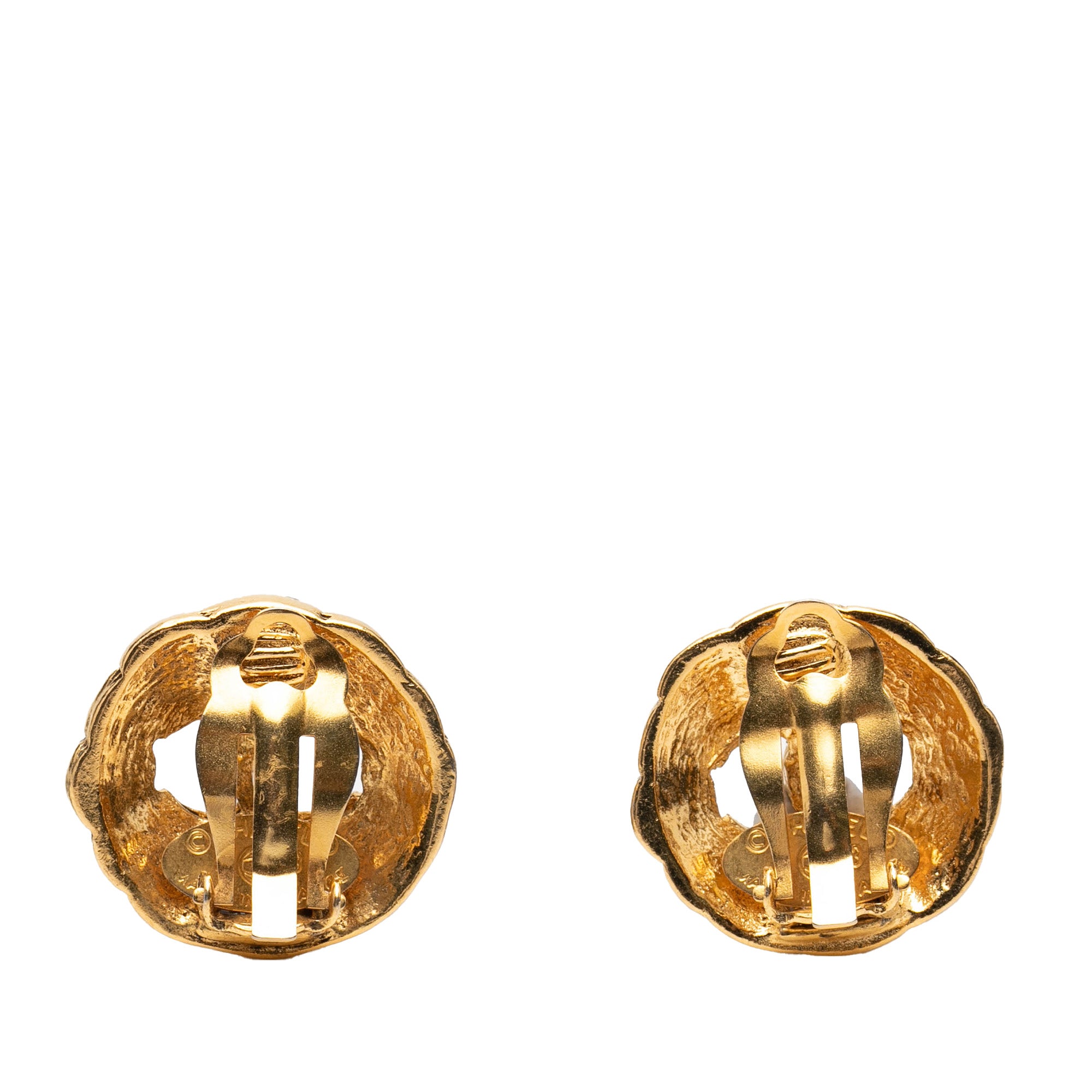 Gold Plated CC Round Clip On Earrings - Image 2