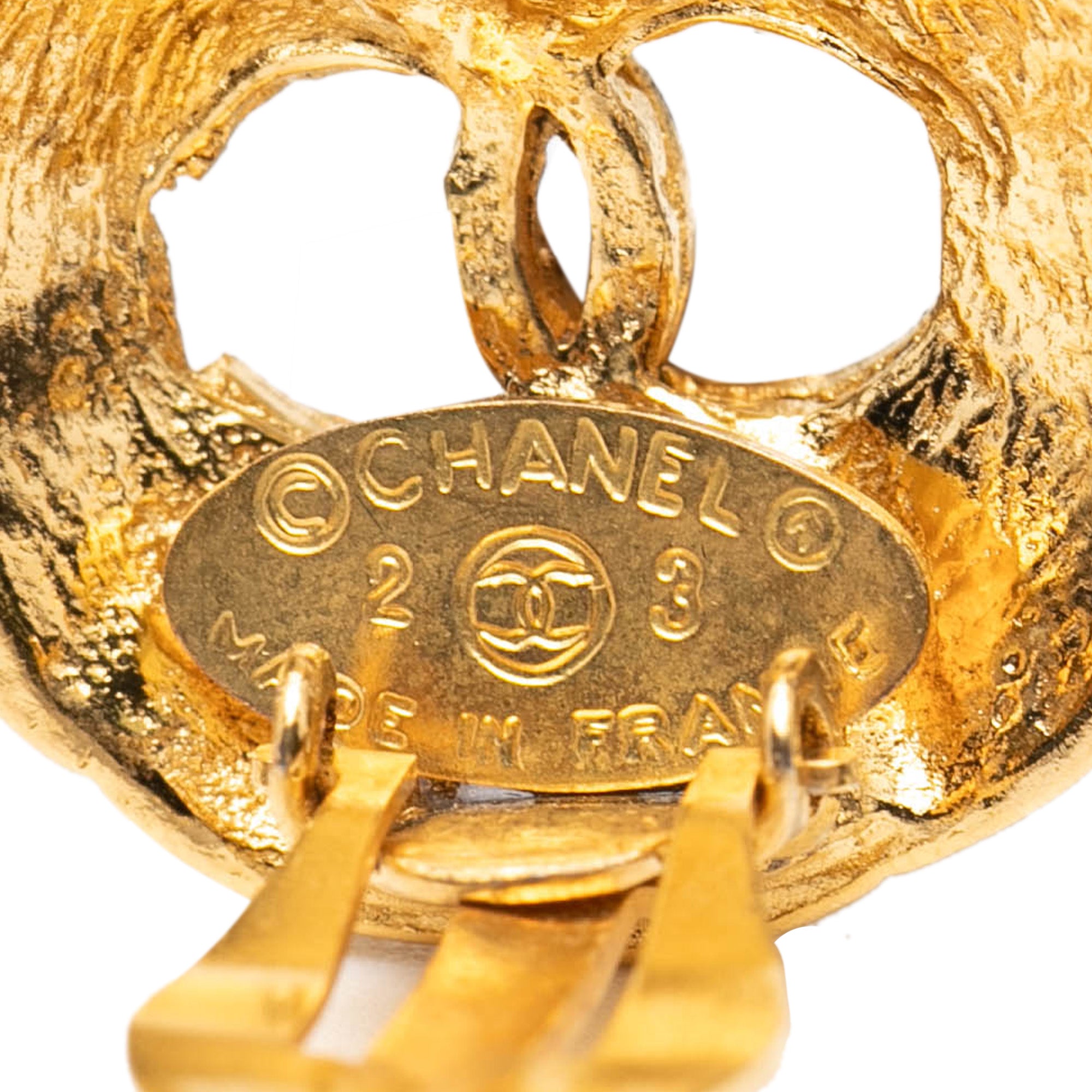 Gold Plated CC Round Clip On Earrings - Image 3
