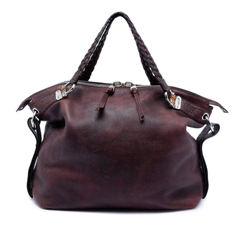 Large Leather Bamboo Bar Tote