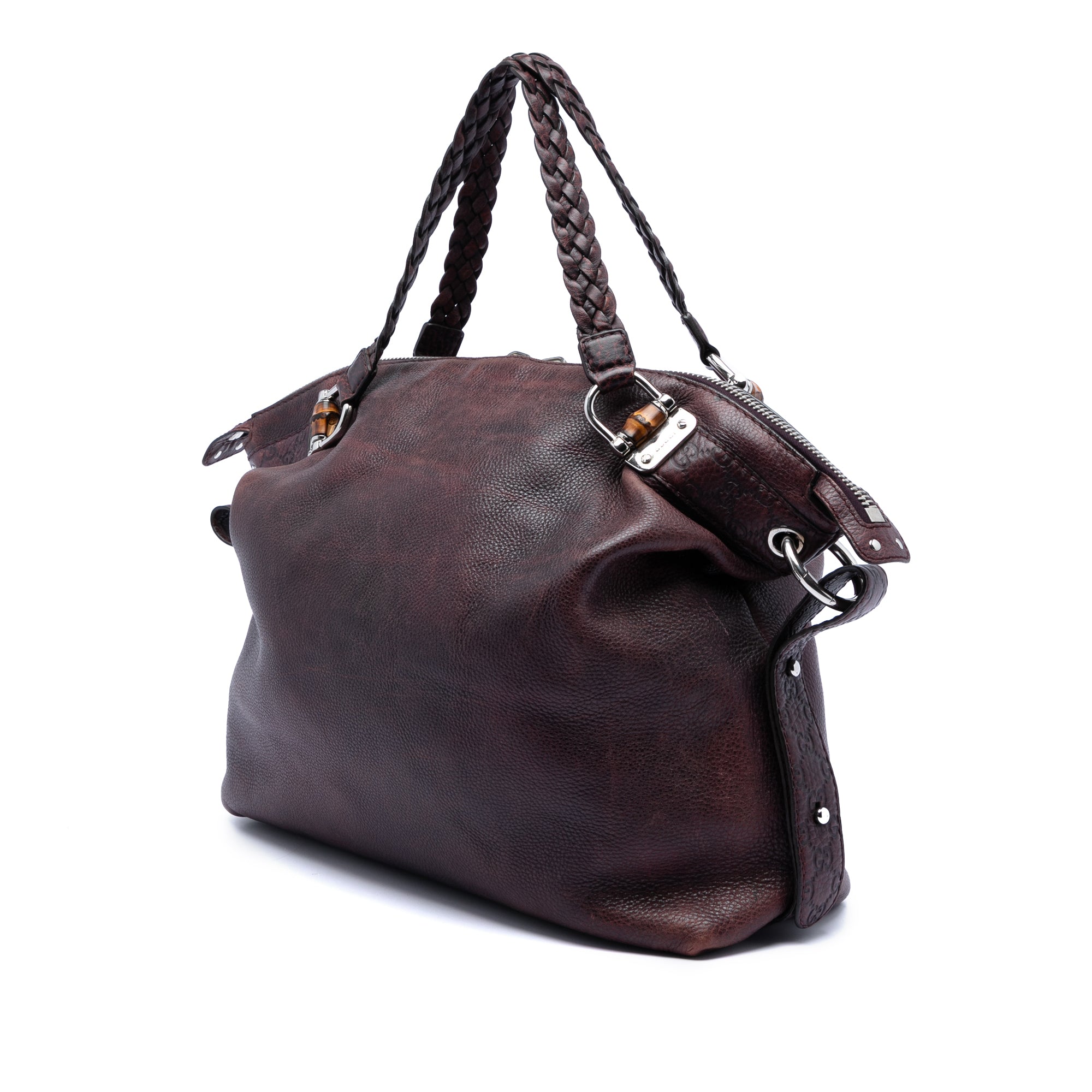Large Leather Bamboo Bar Tote - Image 2