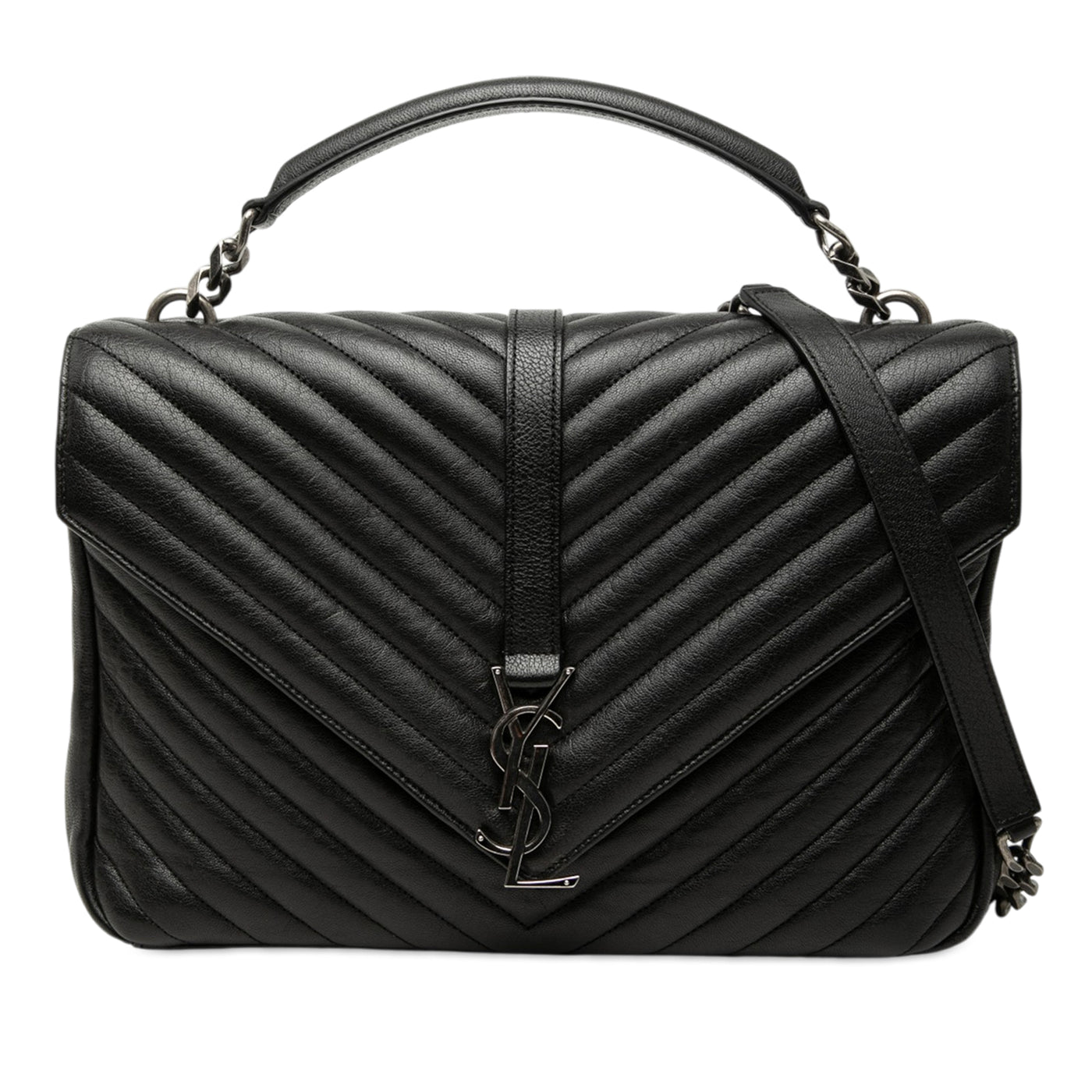 Large Chevron Sheepskin Monogram College Satchel - Image 1