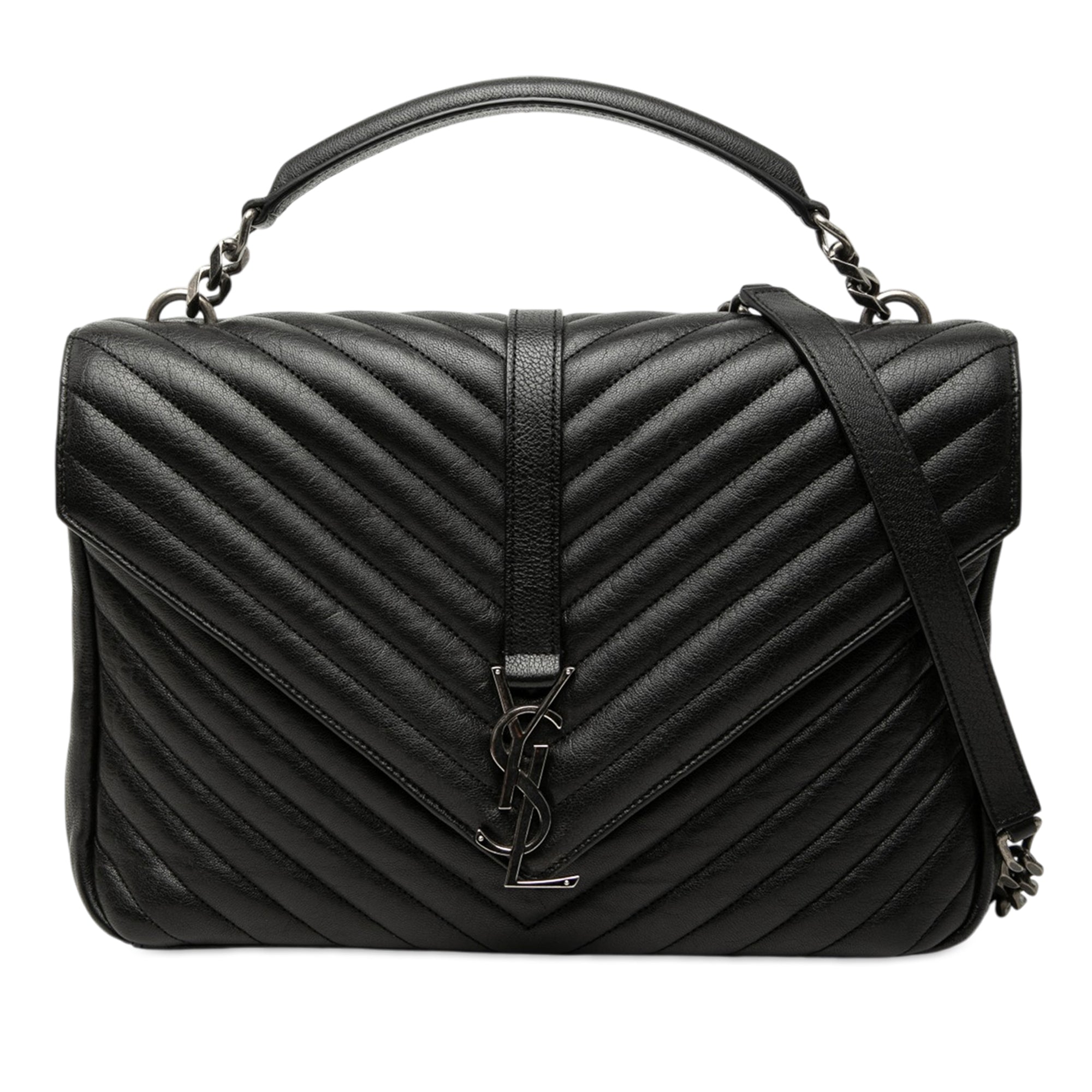 Large Chevron Sheepskin Monogram College Satchel - Image 1