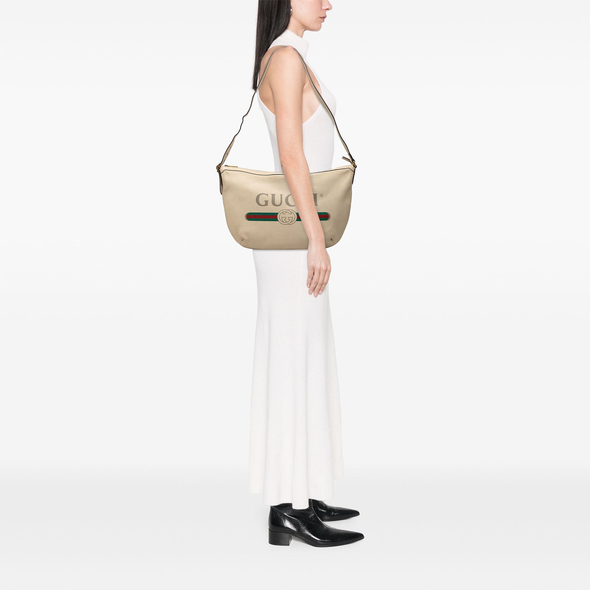 Leather Logo Half Moon Crossbody - Image 9