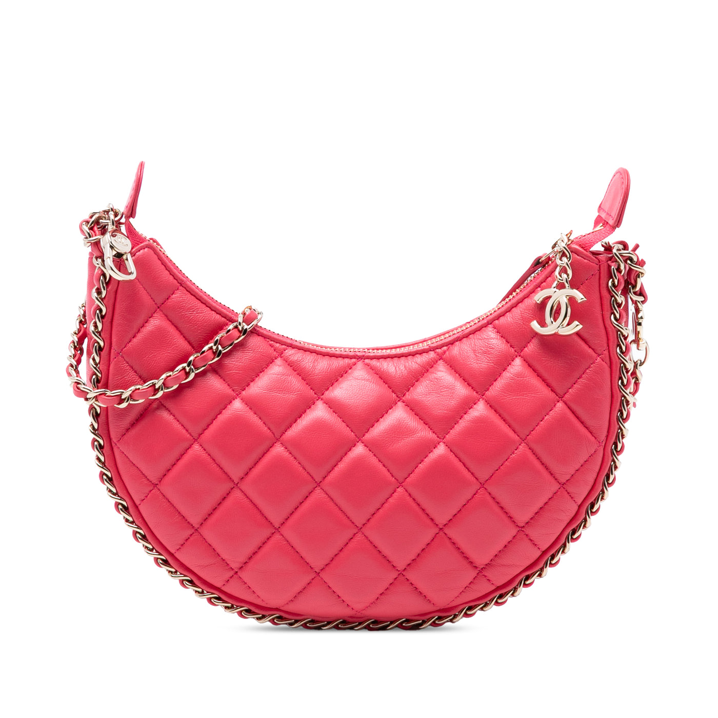 Small Quilted Lambskin Chain Around Hook Hobo Bag - Image 1