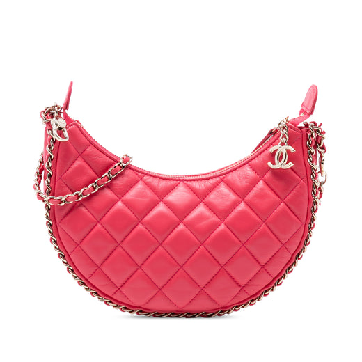 Small Quilted Lambskin Chain Around Hook Hobo Bag - Image 1