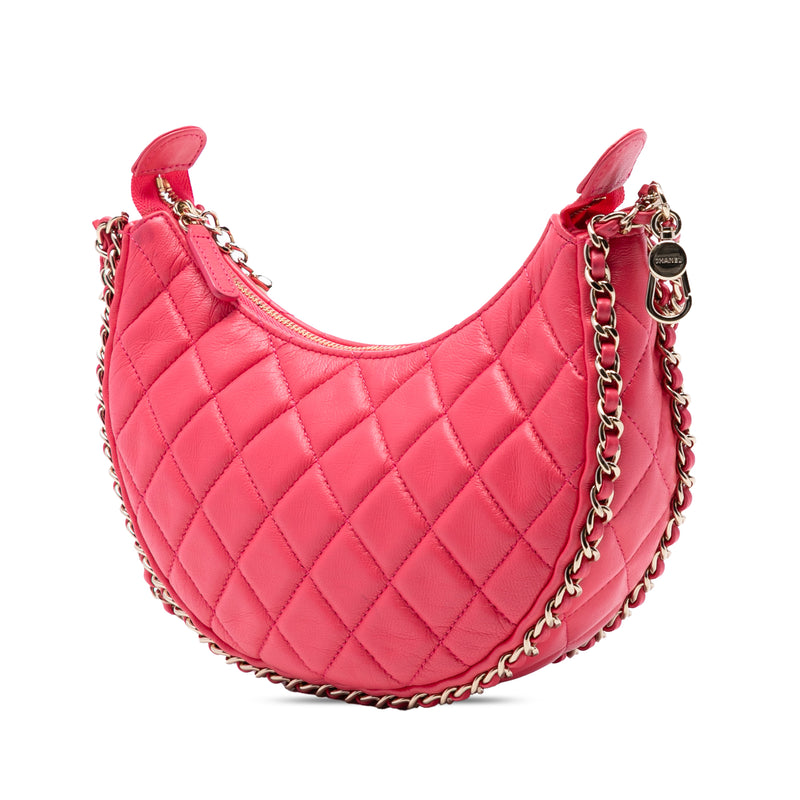 Small Quilted Lambskin Chain Around Hook Hobo Bag - Image 2