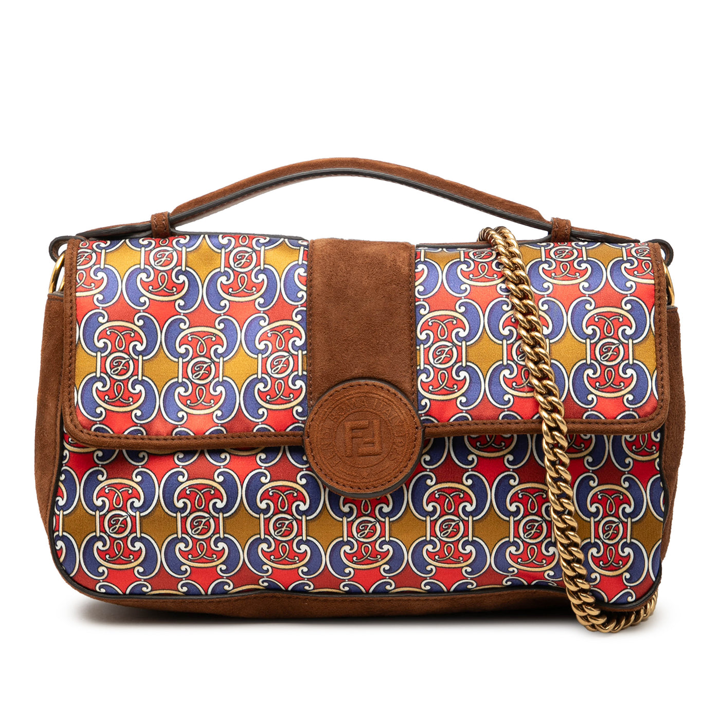 Printed Satin and Suede Double F Baguette Satchel - Image 1