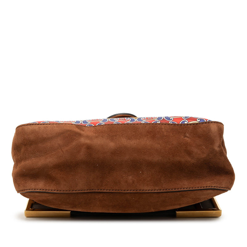 Printed Satin and Suede Double F Baguette Satchel - Image 3