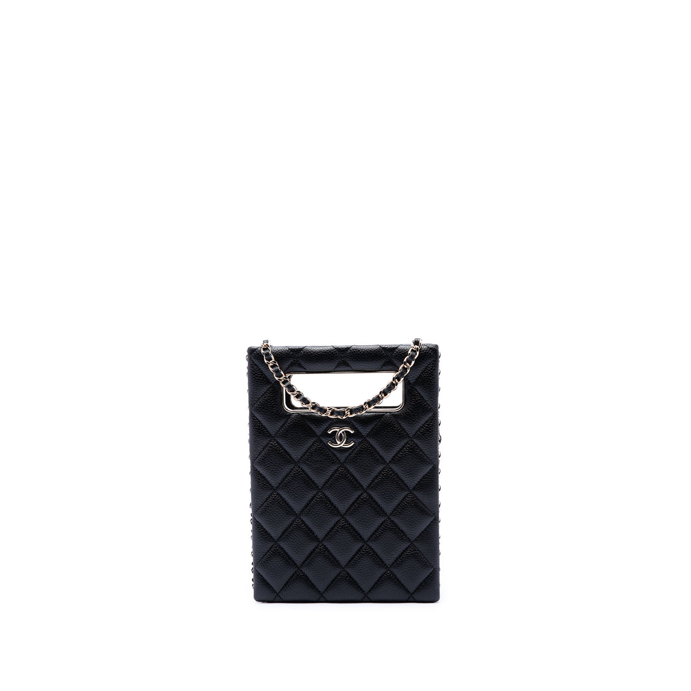 Quilted Caviar Chain Around Cut Out Evening Box Bag - Image 1