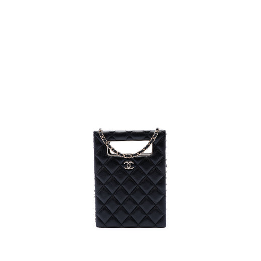 Quilted Caviar Chain Around Cut Out Evening Box Bag - Image 1