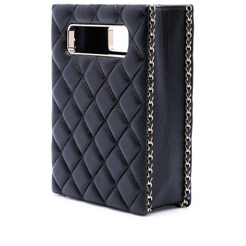 Quilted Caviar Chain Around Cut Out Evening Box Bag - Image 2