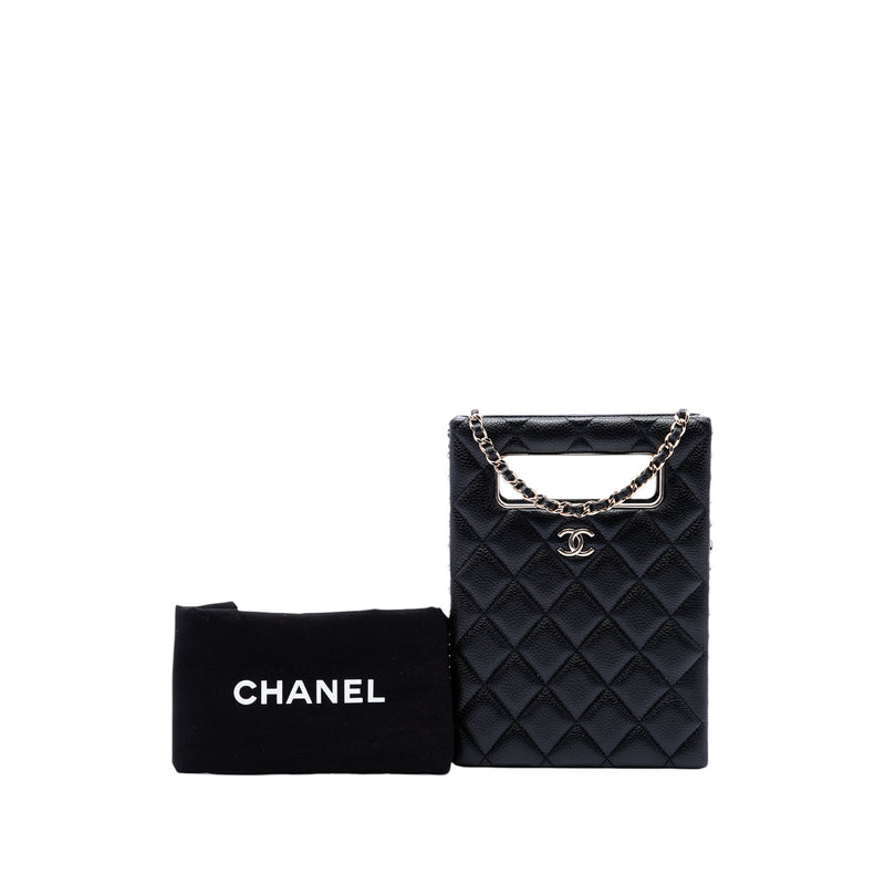 Quilted Caviar Chain Around Cut Out Evening Box Bag - Image 7