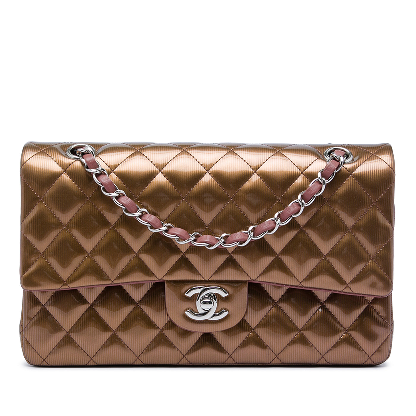 Medium Classic Striated Patent Double Flap - Image 1