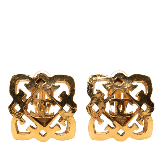 Gold Plated CC Square Clip On Earrings - Image 1