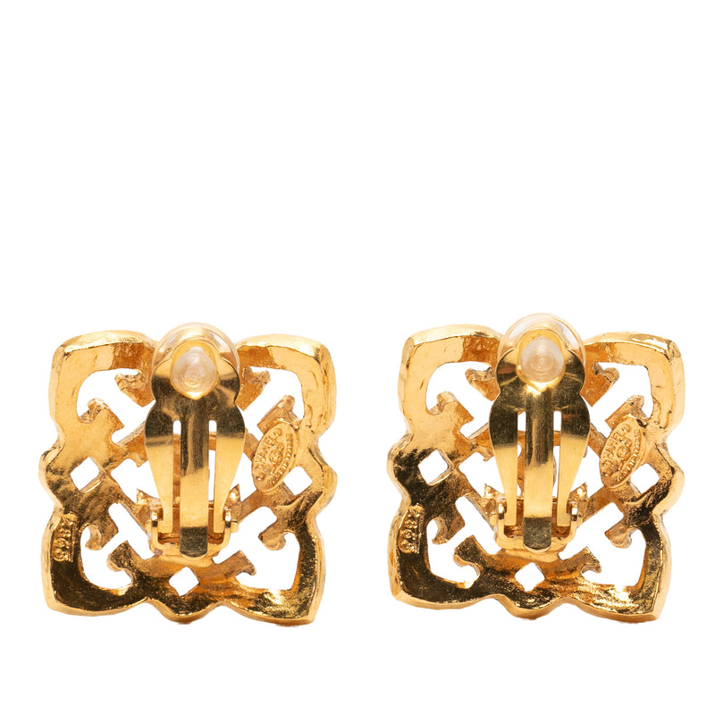 Gold Plated CC Square Clip On Earrings - Image 2